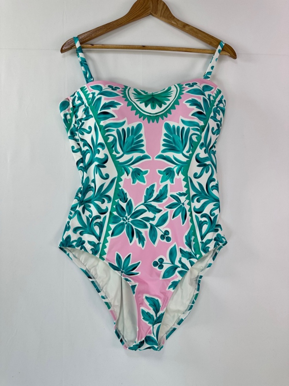 La Blanca Floral Bandeau One Piece Swimsuit Size 16 NWT Pink Green Convertible